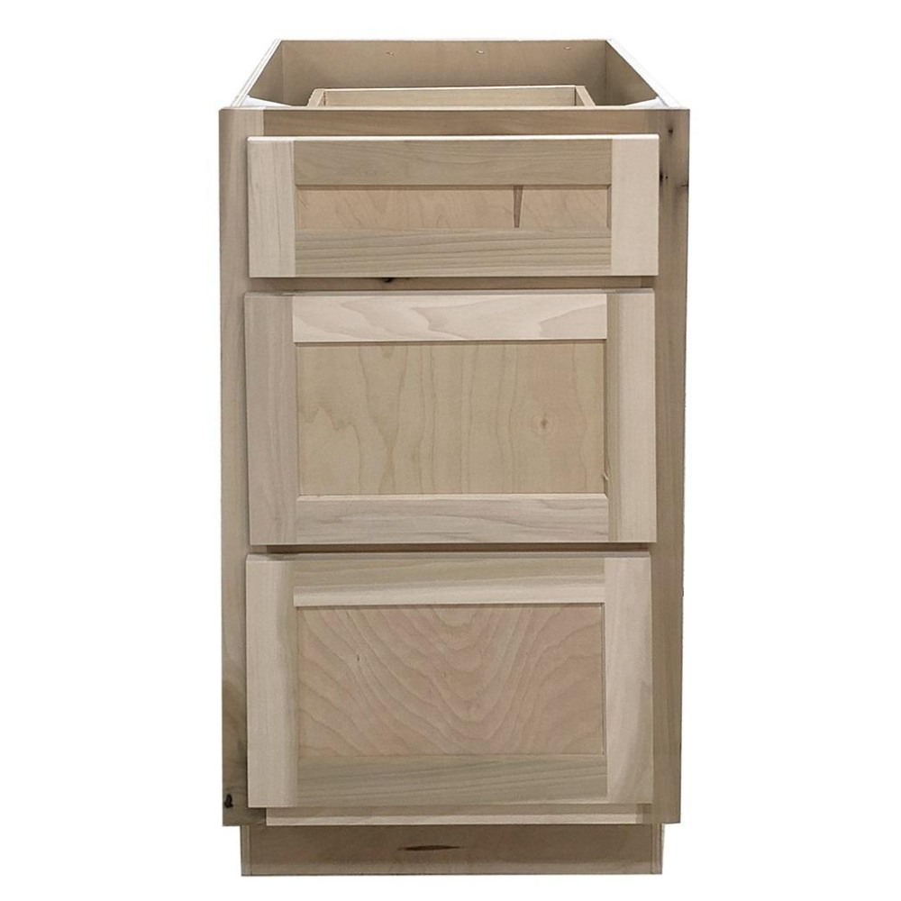 18 in. Drawer Base Vanity Cabinet in Unfinished Poplar | Shaker Style | 3 Drawer